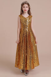 A-Line Amazing Sequins V-neck Flower Girl Dress Online